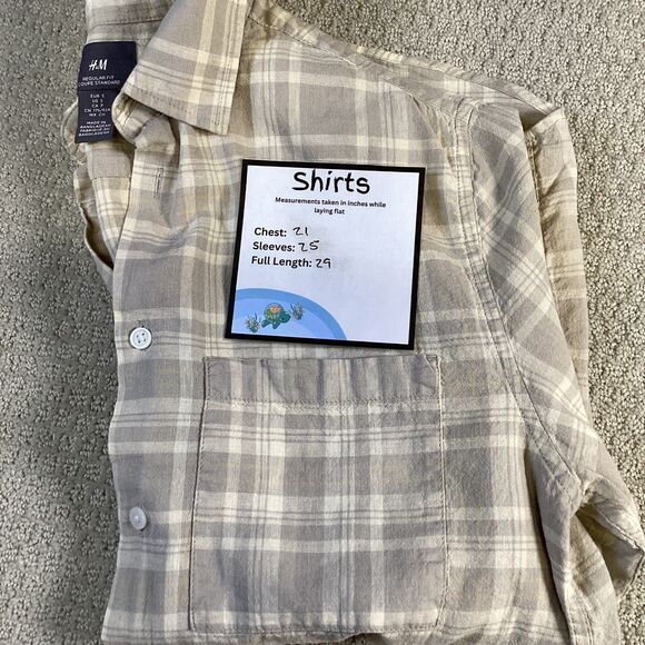 H&M Men’s Neutral Plaid Button Down Shirt Linen Cotton Blend Size S‎ - Picture 5 of 5